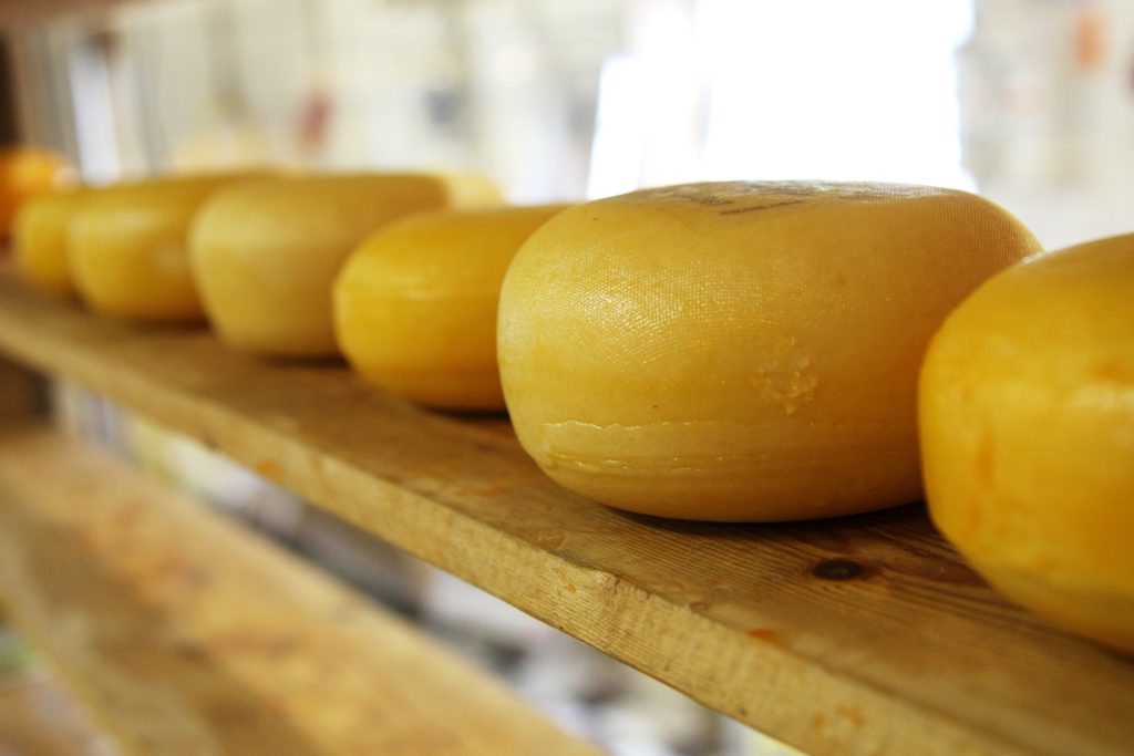 Käse auf einem Regal.
