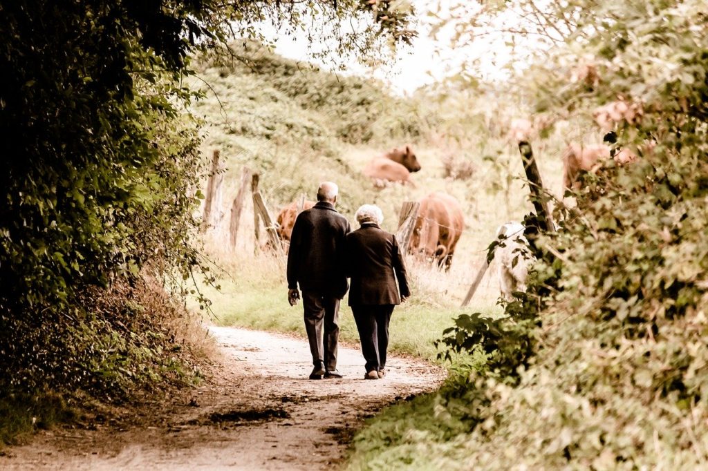 Mann und Frau spazieren.
Sollte Bodybuilding im Alter keine Option sein, dann sind Aktivitäten wie Spaziergänge eine gute Alternative.